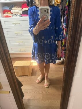 Tyler Boe Royal Blue Embroidered Tiered Dress